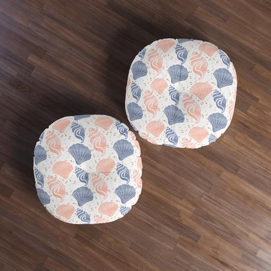 Beach Shells Tufted Floor Pillow – Coastal Nautical Throw Cushion, Summer Vibes Home Decor