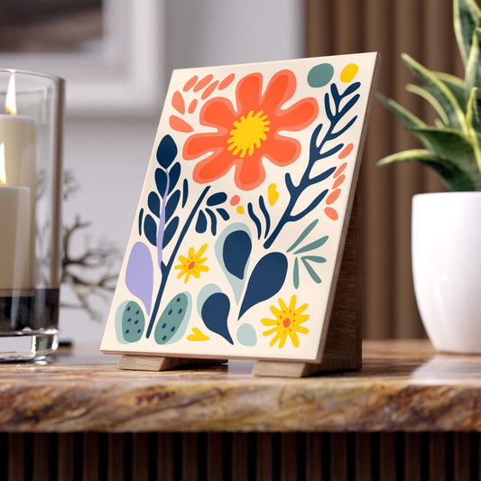 Colorful Floral Ceramic Tile – Unique Wall Art, Spring Home & Garden Décor Gift