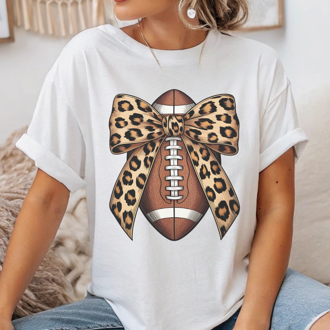 Leopard Bow Football T-Shirt – Cute Game Day Outfit
