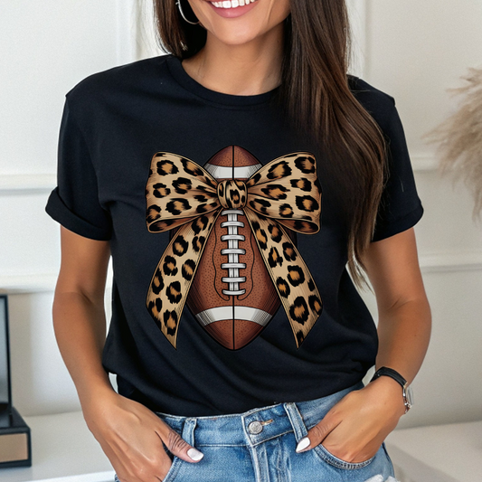 Leopard Bow Football T-Shirt – Cute Game Day Outfit